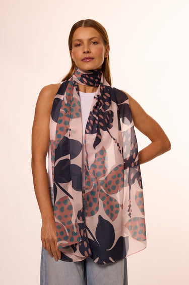 Echarpe Flores Dots em mousseline de poliéster | 45x210cm