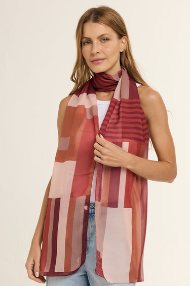 Echarpe Geométrico Conceitual em mousseline de poliéster | 45x210cm