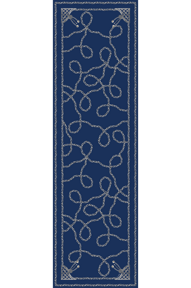 Echarpe Gold Chains azul marinho em mousseline de seda | 60x210cm