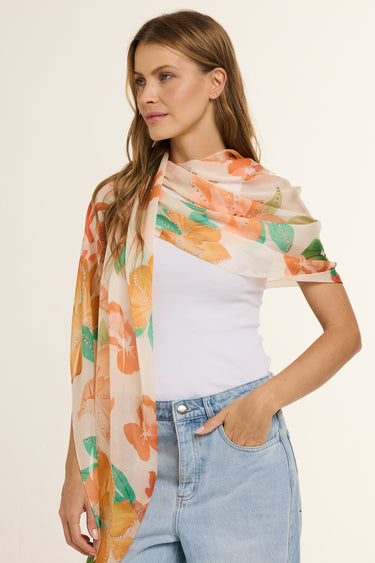 Echarpe Jardim Surreal em mousseline de seda | 60x210cm
