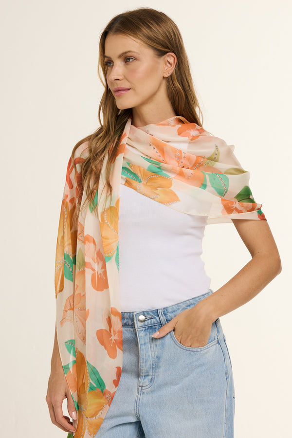 Jardim Surreal long scarf in silk mousseline | 60x210cm