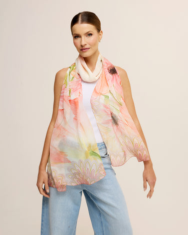 Echarpe Rosa Jogo das Flores em mousseline de seda | 60x210cm