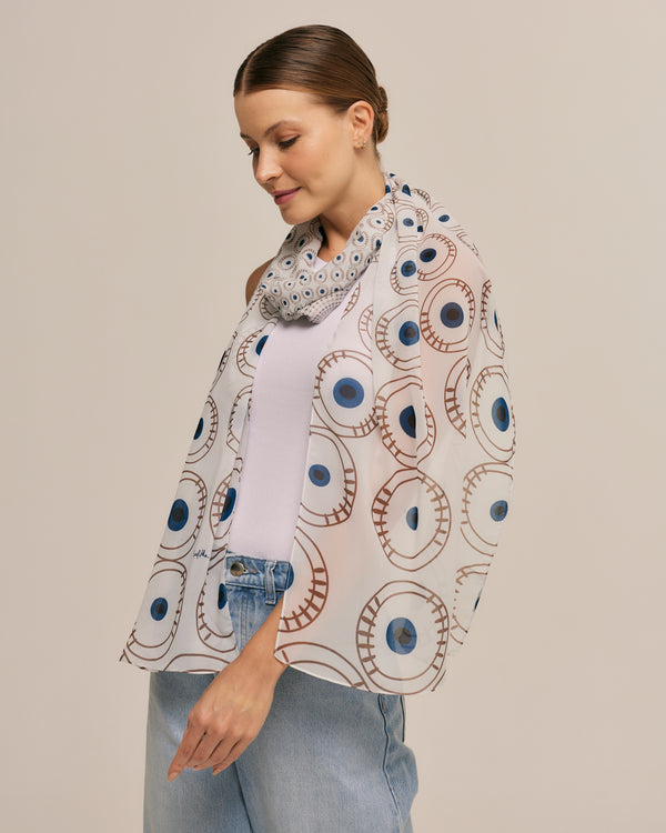 Mandala Olho Grego long scarf in polyester mousseline | 45x210cm
