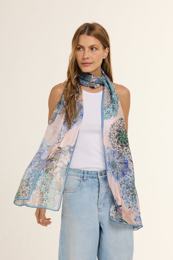 Mandala Floral long scarf in polyester mousseline | 45x210cm