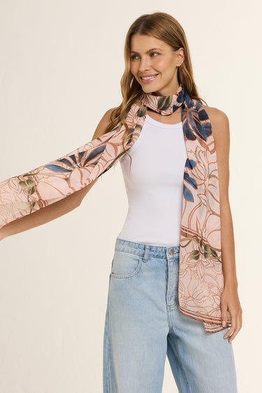 Echarpe Marble Flowers em mousseline de poliéster | 45x210cm