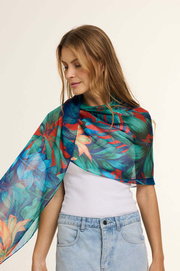 Mata Atlântica long scarf in silk mousseline | 60x210cm
