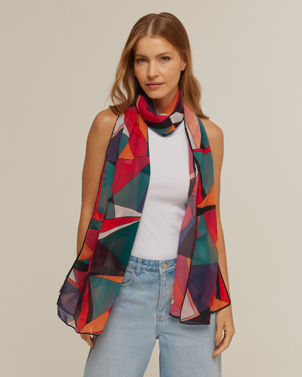 Modern Cut long scarf in polyester mousseline | 45x210cm