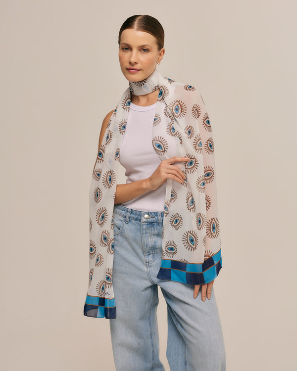 Olho Grego geometric long scarf in polyester mousseline | 45x210cm