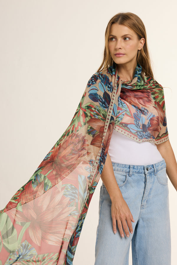 Pantanal long scarf in silk mousseline | 60x210cm