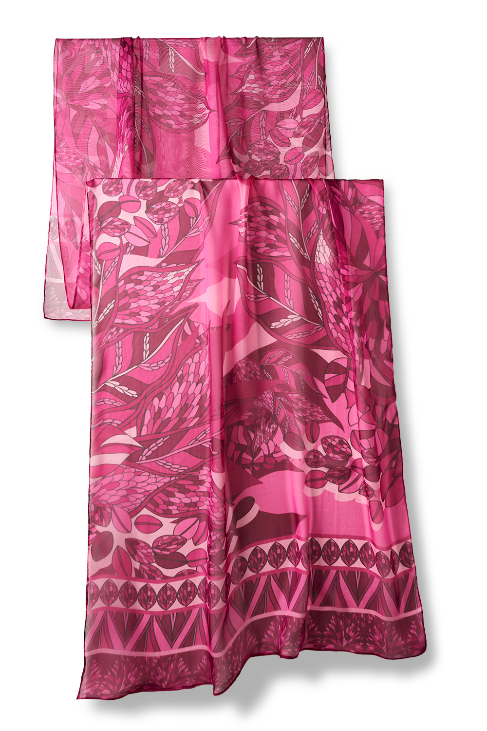 Pink Purple Ramos Scarf on silk mousseline | 60x210cm 