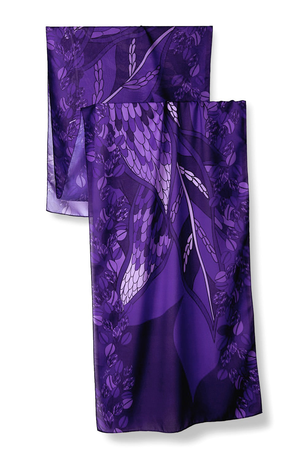Echarpe Ramos de púrpura roxo em mousseline de poliéster | 45X210cm