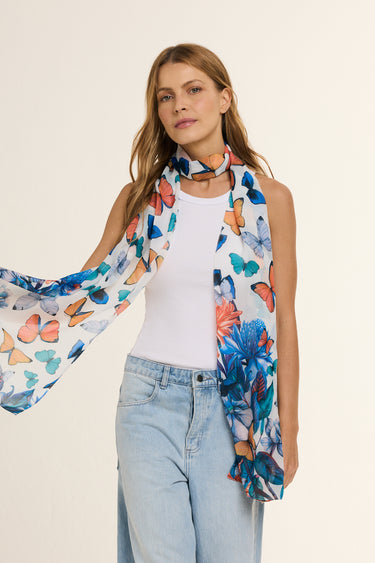 Echarpe Yasmin branco em mousseline de poliéster | 45x210cm