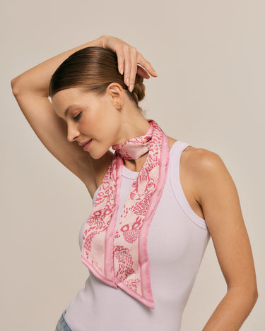 Twilly Jaguatirica do Cerrado rosa em cetim de poliéster | 8x130cm