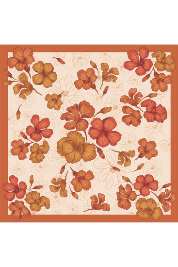 Lenço Floral Gráfico laranja em cetim de seda | 90x90cm