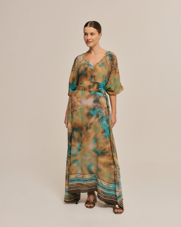Tie-Dye long silk kaftan