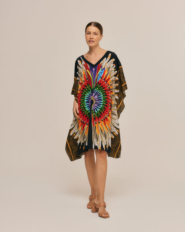 Kaftan curto de seda Cocar preto