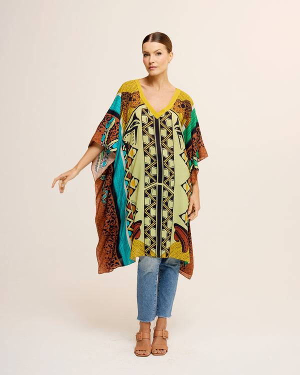 Grafismos short silk kaftan