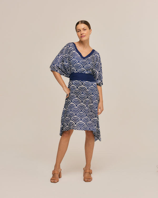 Kaftan curto de viscose Amanhecer azul
