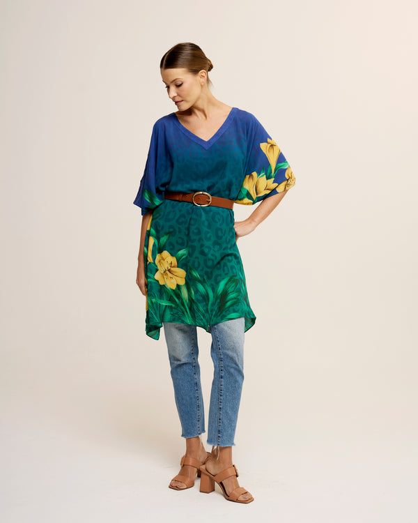 Kaftan curto de viscose Brasil Tropical