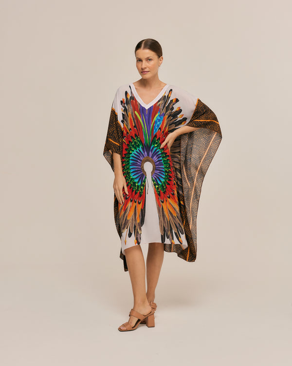 Kaftan curto de viscose Cocar branco
