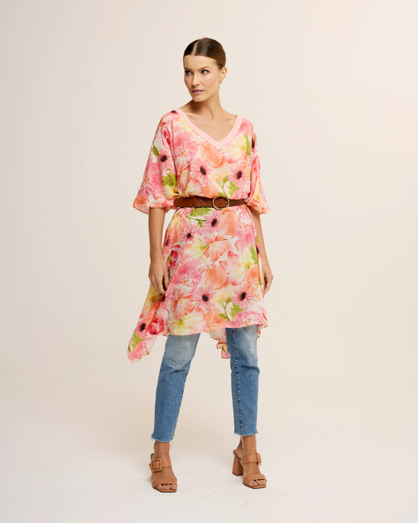 Kaftan curto de viscose Festa das Flores