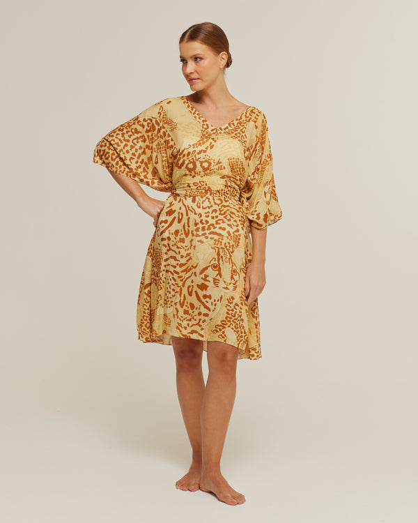 Kaftan curto de viscose Jaguatirica do Cerrado
