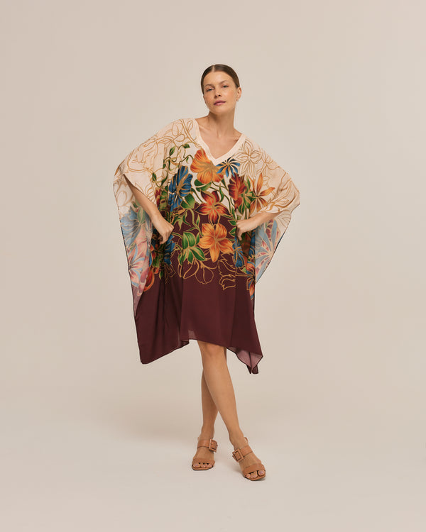 Kaftan curto de viscose Marble Flowers