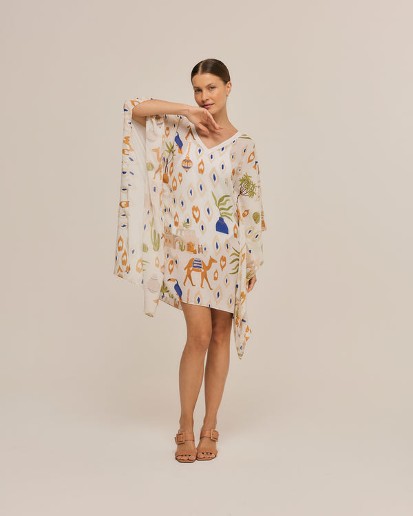 Kaftan de praia curto de viscose Cairo