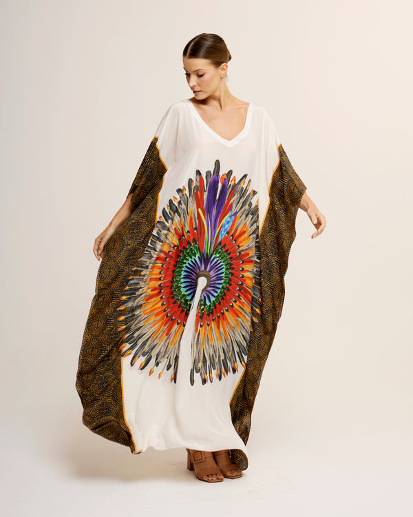 Cocar white long silk kaftan