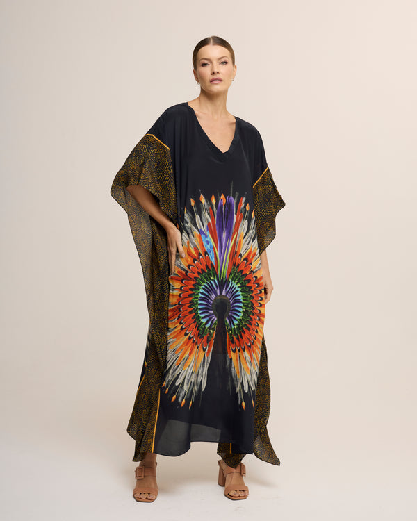 Cocar black long silk kaftan