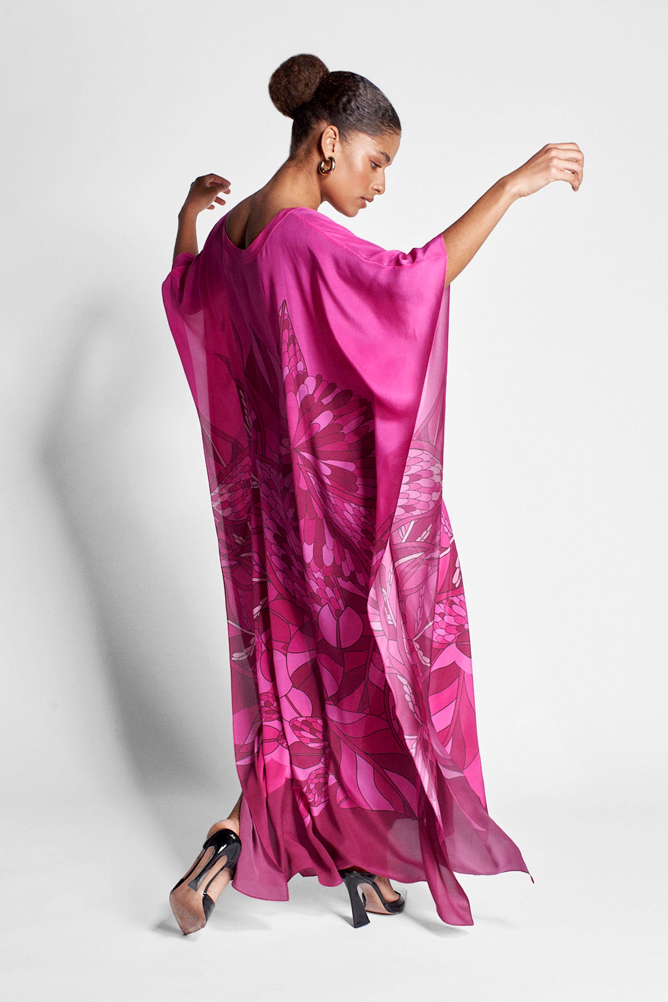 Kaftan longo de seda Ramos de Púrpura pink