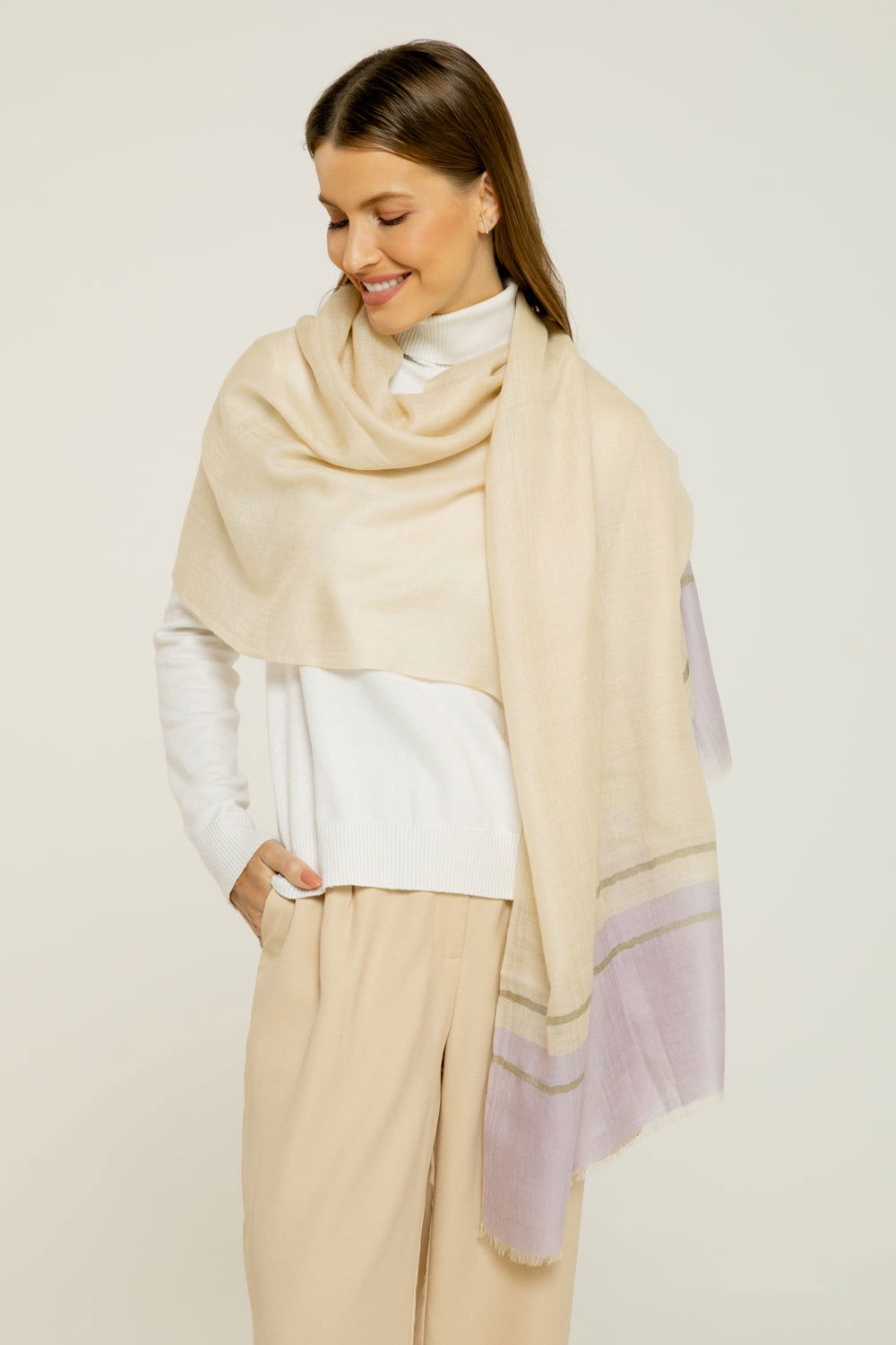   - Cashmere Gold creme/lavanda | 70X200cm- Scarf Me 