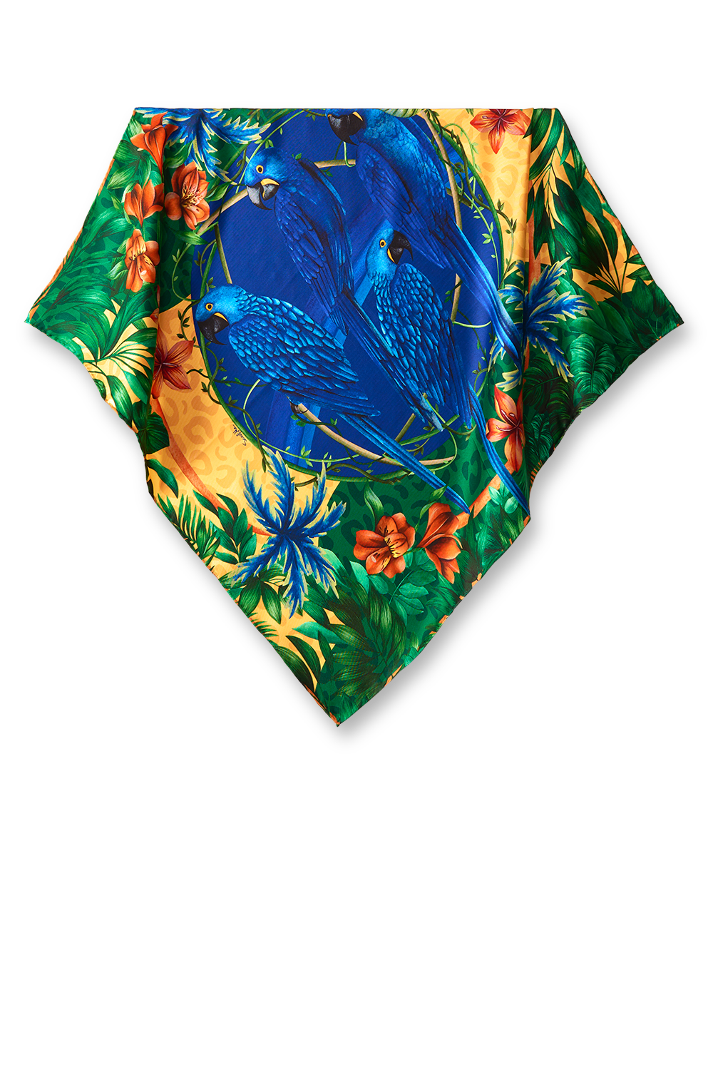 Lenço Brasil Tropical em twill de seda | 65x65cm