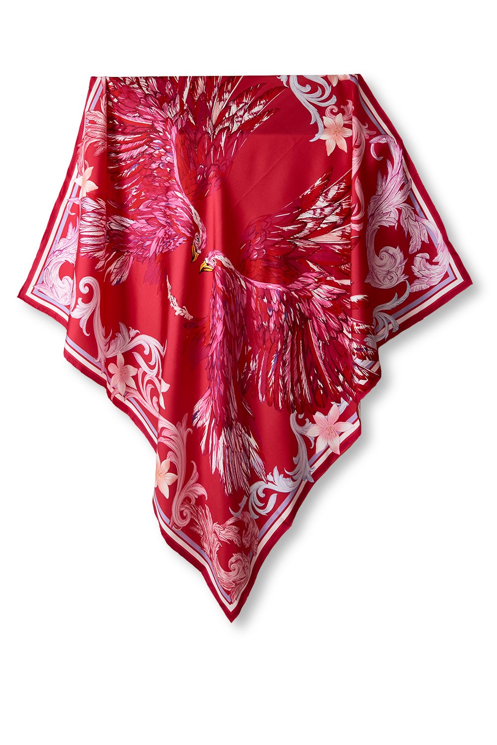 Lenço Águia rosa em twill de seda | 110x110cm