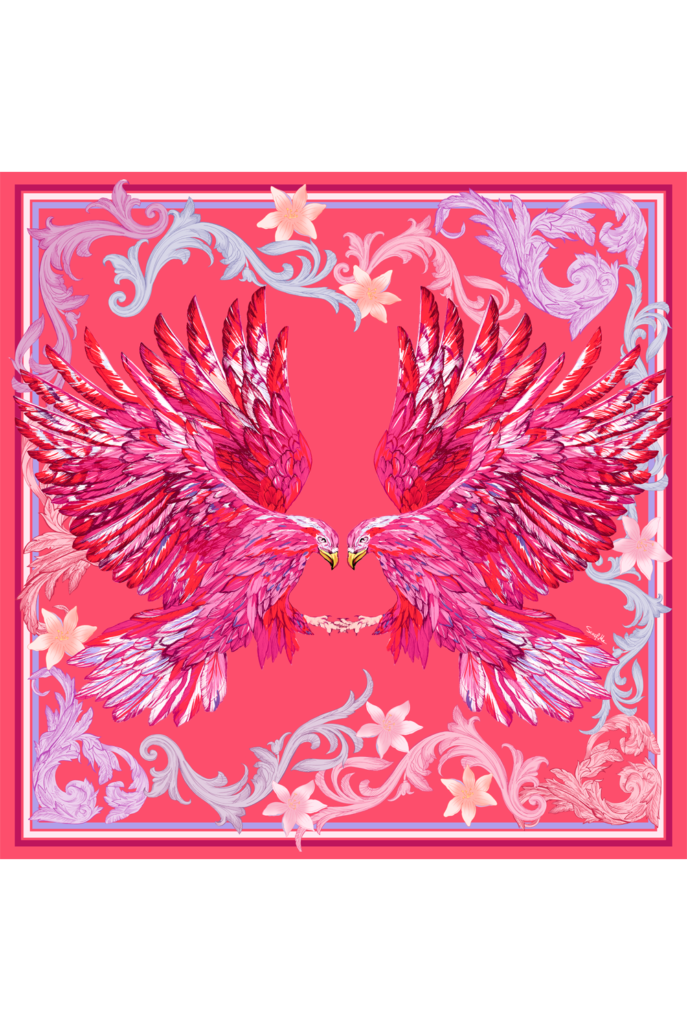 Pink Eagle Scarf in polyester satin | 50x50cm