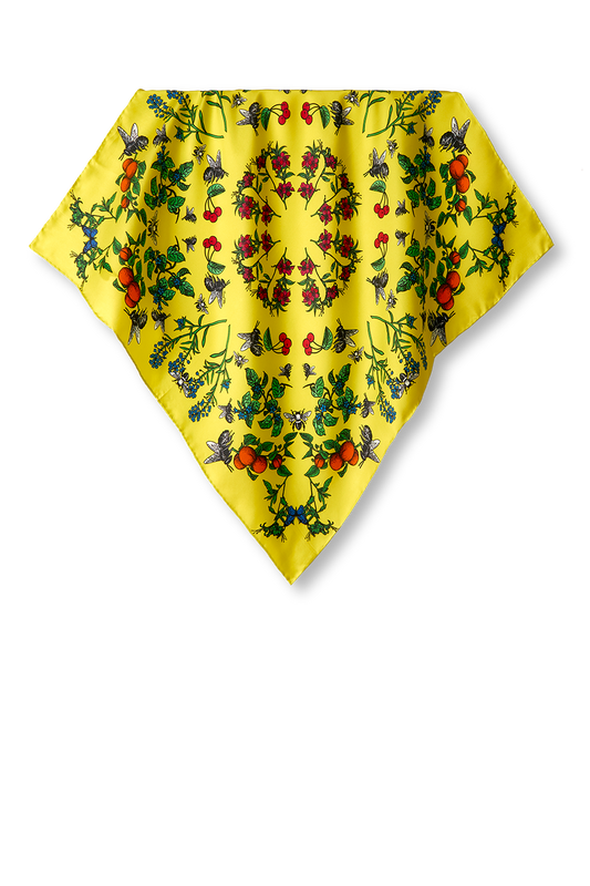   - Lenço amarelo Insetos em twill de seda | 65x65cm da Scarf Me 