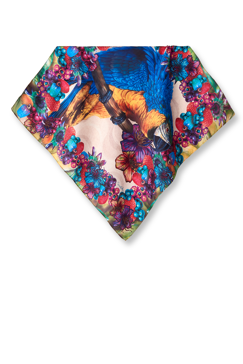 Lenço Arara-azul em cetim poliéster | 50x50cm