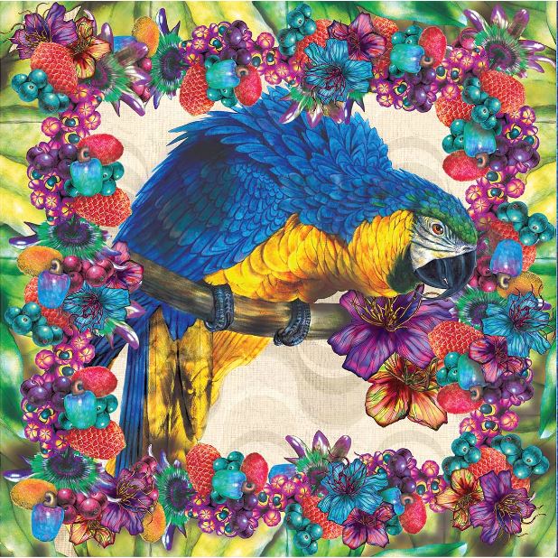 Lenço Arara-azul em cetim poliéster | 50x50cm