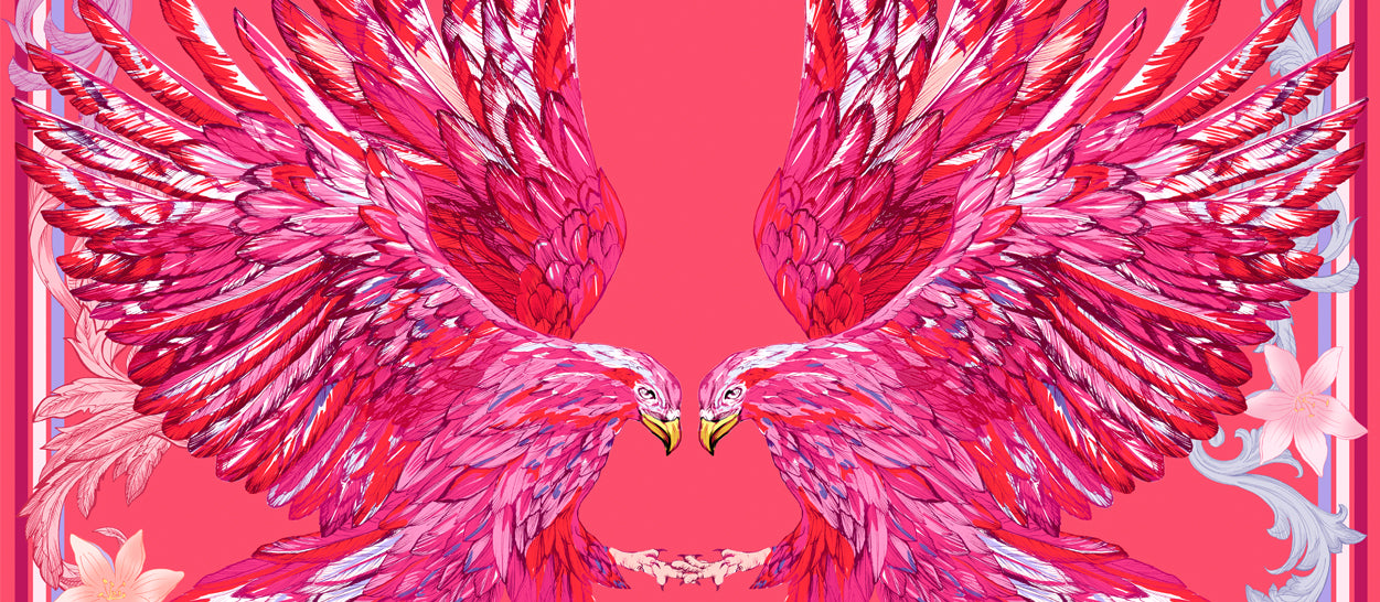Lenço Águia Rosa em cetim poliéster | 50x50cm