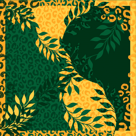 Lenço Brasil Animal verde em cetim de seda | 40x40cm