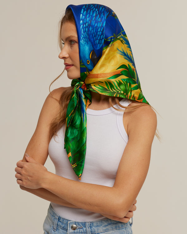 Brasil Tropical double-sided scarf in silk satin | 90x90cm