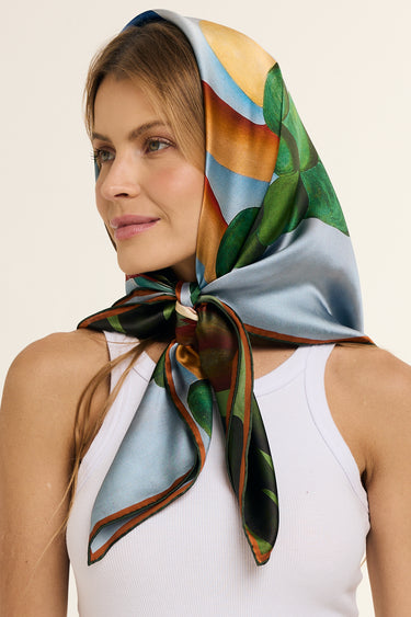 Lenço Cartão Postal em cetim de seda | 90x90cm