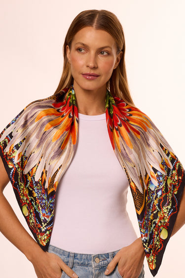 Lenço double face Cocar em twill de seda | 90x90cm