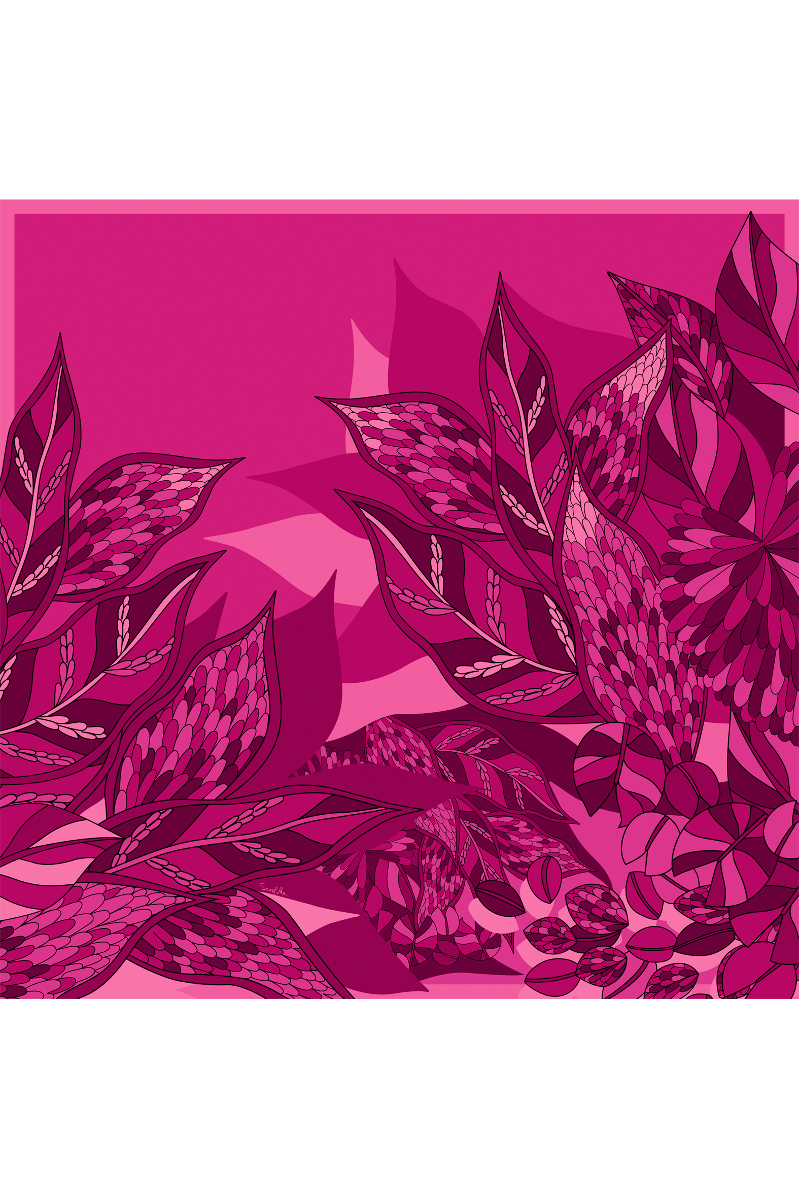 Lenço Ramos de Púrpura pink em cetim de seda | 40x40cm