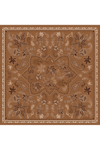Imagem de lenço com estampa boho em tons de marrom e bege, com acabamento delicado que destaca o design clássico.