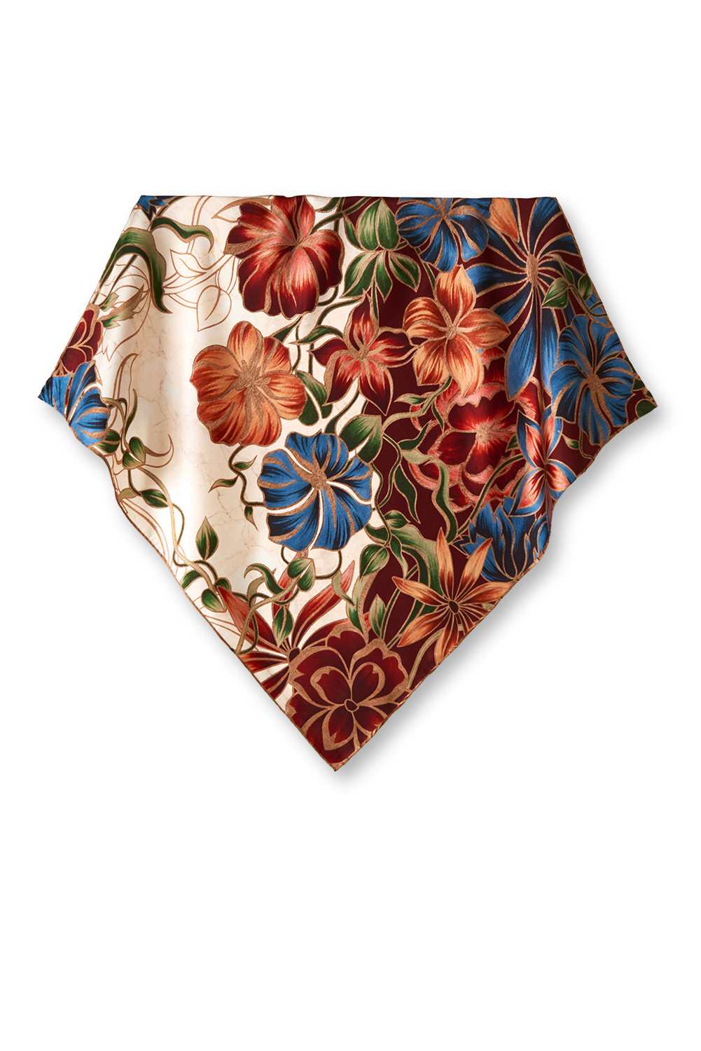 Lenço Marble Flowers bordeaux em twill de seda | 65x65cm