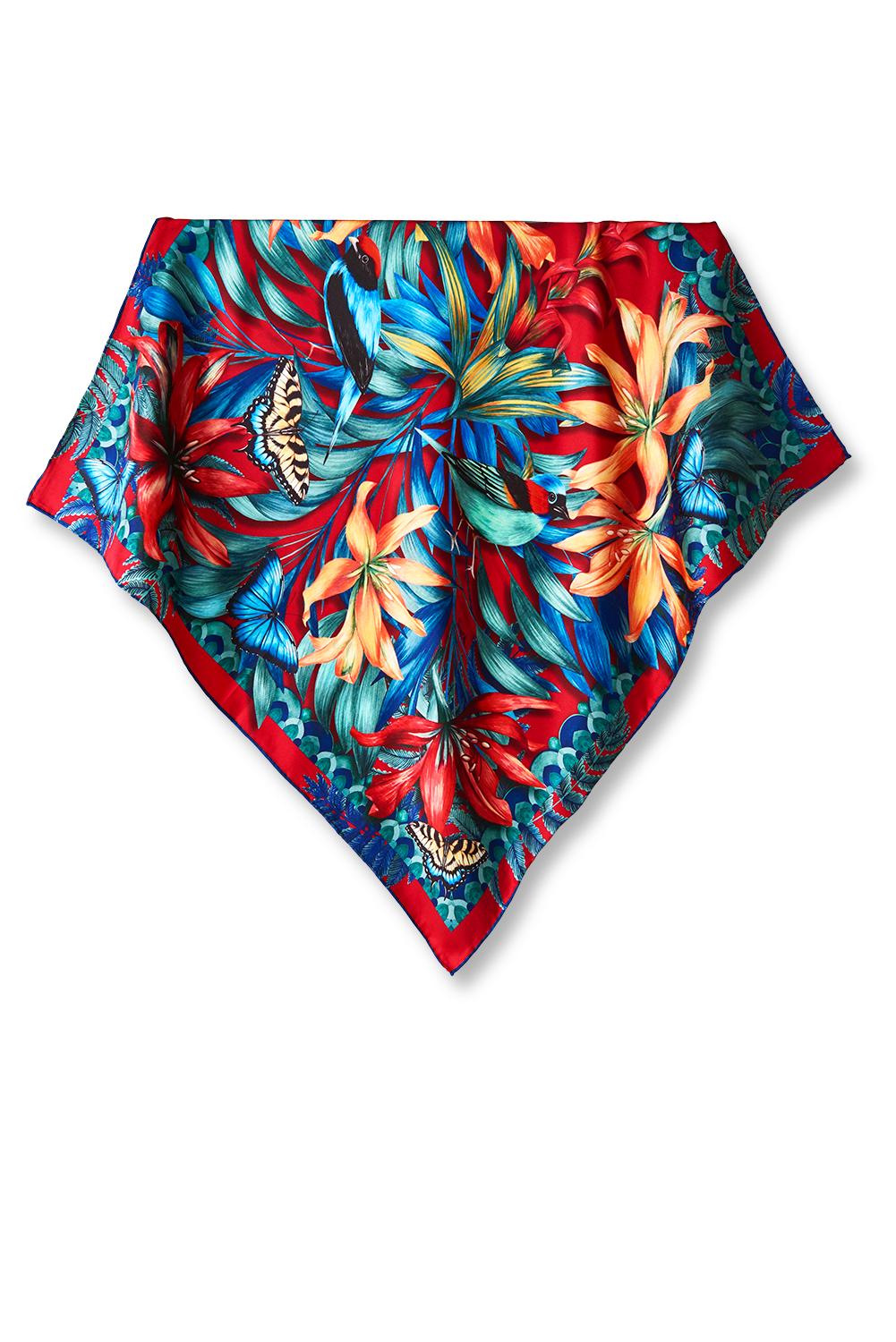 Lenço Mata Atlântica vermelho em twill de seda | 65x65cm