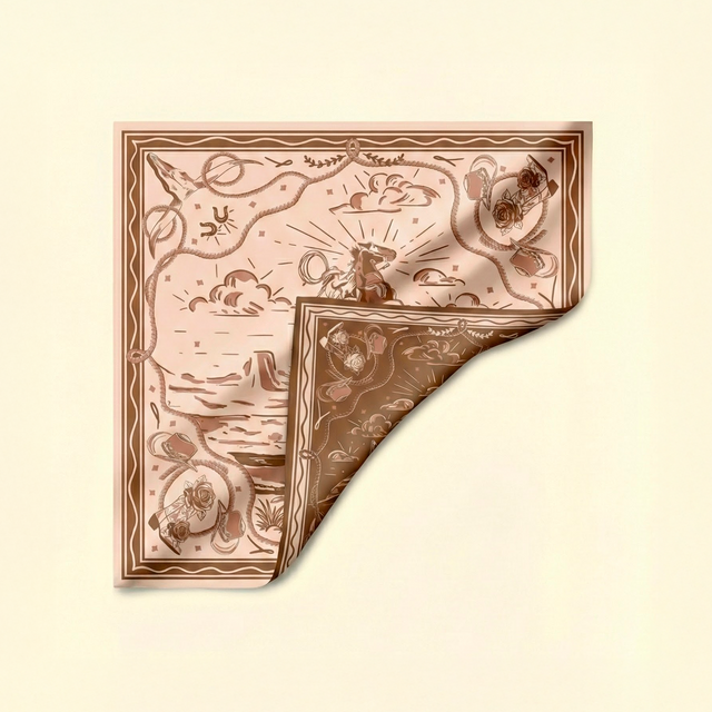 Imagem da estampa double face do lenço amazonas com o lado de cor mais clara e a dupla face com cor mais escura da mesma arte.