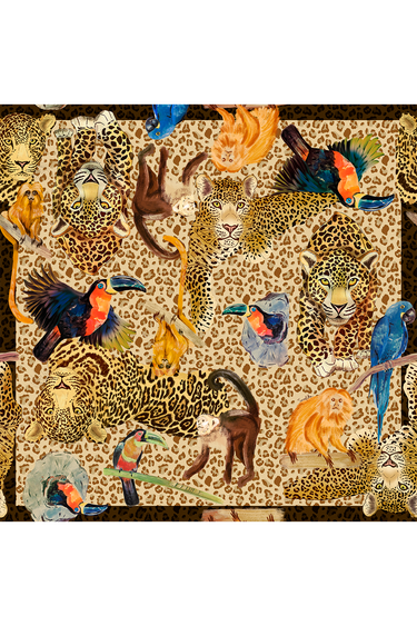 Lenço double face Fauna Print em cetim de seda | 110x110cm
