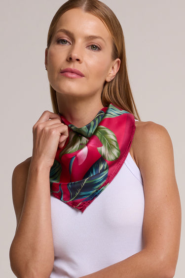Lenço Flor Flamingo magenta em twill de seda | 65x65cm